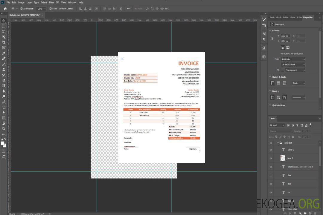 Modèle de facture de société de publicité template